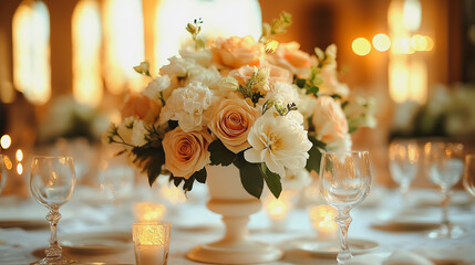 Obraz premium Elegant floral centerpiece on a formal dining table
