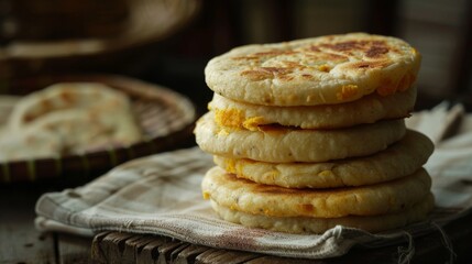 Freshly Made Arepas on a Rustic Background