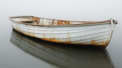A boat is sitting in the water with a rusted appearance