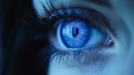 A woman's eye is shown in a blue color