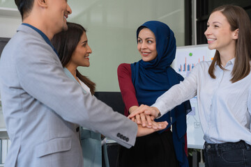 business people working as a good team in the office. Successful teamwork in a meeting, workplace concept.