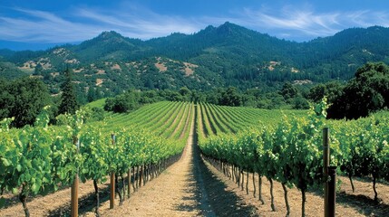 Fototapeta premium Lush Vineyard Landscape with Rolling Hills