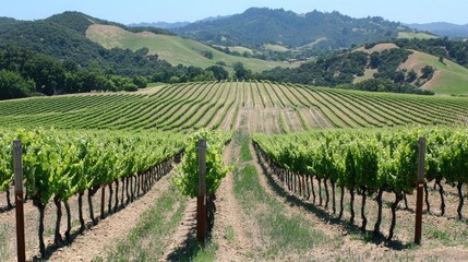 Lush Vineyard Landscape Under Clear Blue Sky