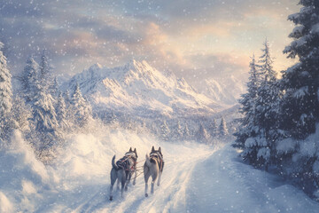 huskys in snow