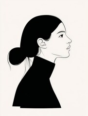 Elegant profile illustration of a young woman in a turtleneck sweater