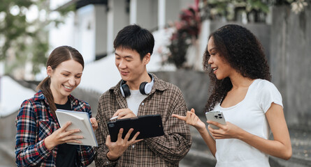 Students Reading Books In University Campus, summer vacation.