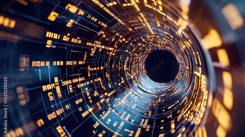 Poster abstract streams of digital data flowing into a vault, representing secure financial transactions