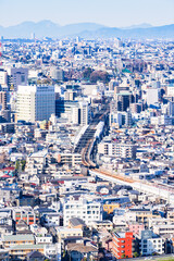 東急田園都市線 と 沿線 の 住宅街 の 空撮【 川崎市 の 風景 】
