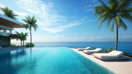 A beautiful pool with a palm tree in the background