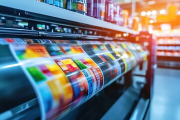 Label printing machine with wide format of paper rolls