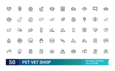 Pet vet shop line icons set. Veterinary icon pack. Types of pets minimal thin web icon collection, Outline icons, Editable stroke, Pixel perfect, vector illustration.