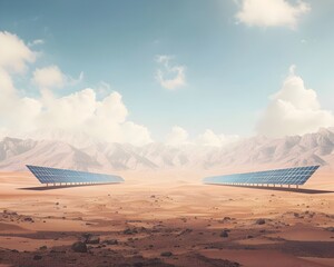 Fototapeta premium Vast Solar Farm Harnessing Renewable Energy in Parched Desert Landscape