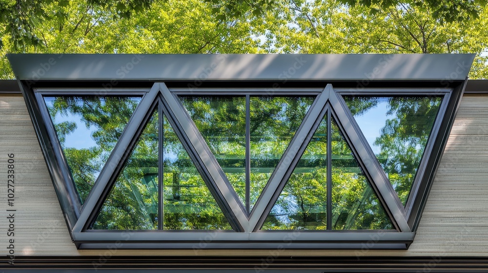 Poster modern triangular window design in natural setting