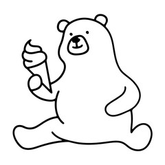 Fototapeta premium アイスクリームを持った白熊のキャラクターのシンプルな線画イラスト 透過背景の切り抜き