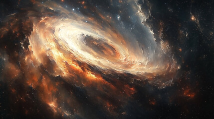 Abstract cinematic galaxy filled with swirling, vibrant colors and distant planets. A mix of realism and fantasy, capturing the wonder and mystery of outer space.