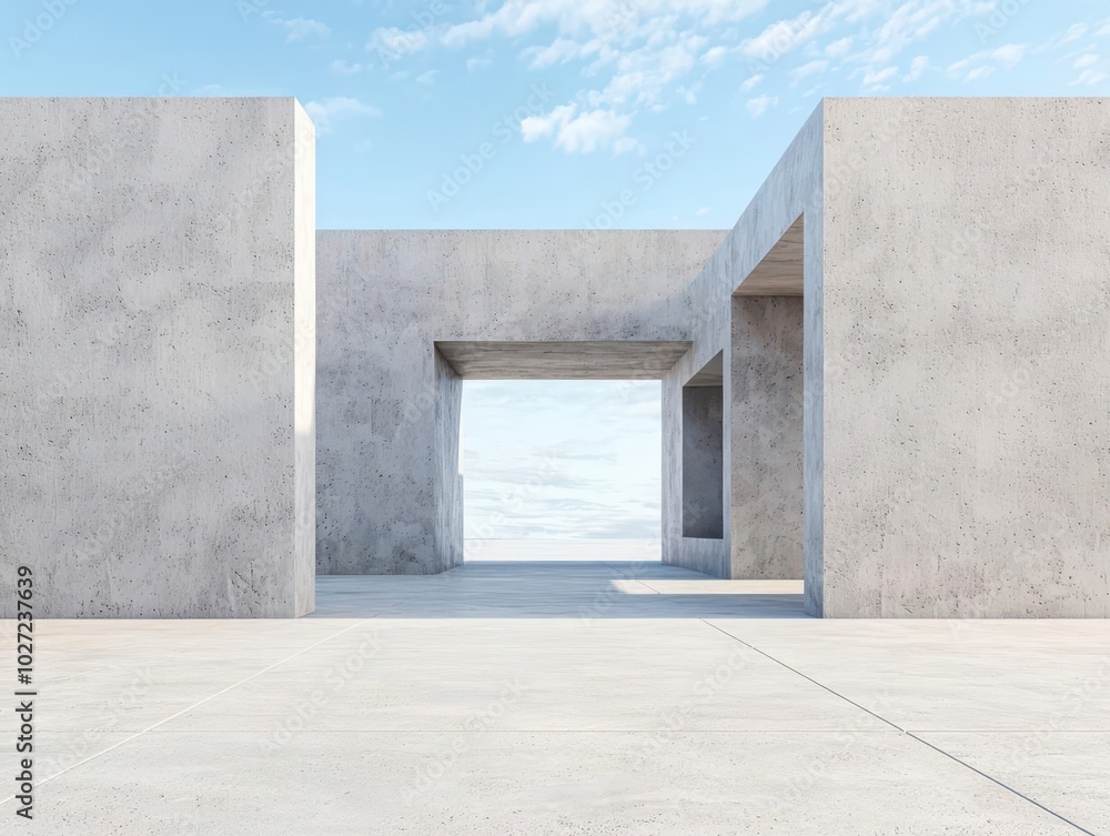 Poster abstract geometric platform set in a wideopen space, emphasizing modern architectural design