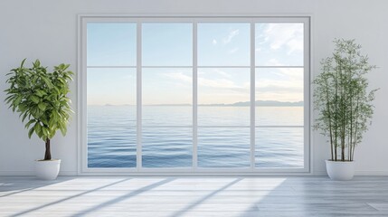 Fototapeta premium Calm Ocean View Through Modern Window