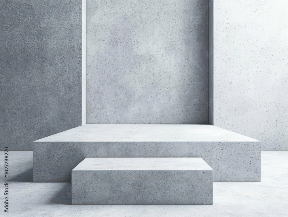 Poster angular geometric platform in a monochrome setting, reflecting minimalist architectural purity