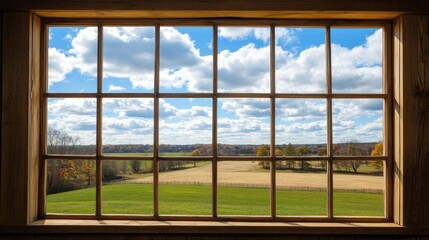 Fototapeta premium Scenic View Through Rustic Window Frame