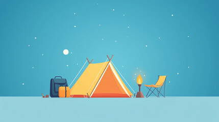 Cozy camping scene under a starry night sky