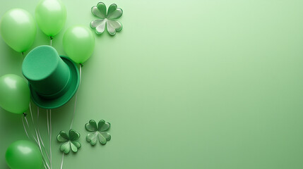 St patrick day celebration banner background concept green balloons Shamrock clover leaf hat 
