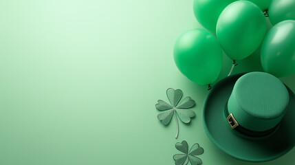 St patrick day celebration banner copy space green balloons leprechaun hat