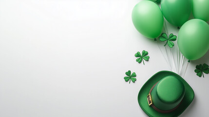 St patrick day background with green balloons leprechaun hat copy space