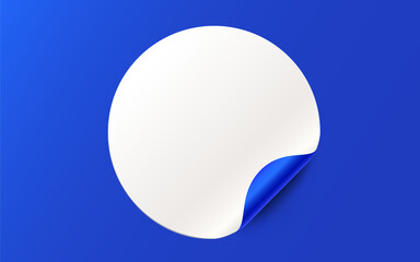 Sticker with peel off corner. Blank curled paper banner or circle folded label.