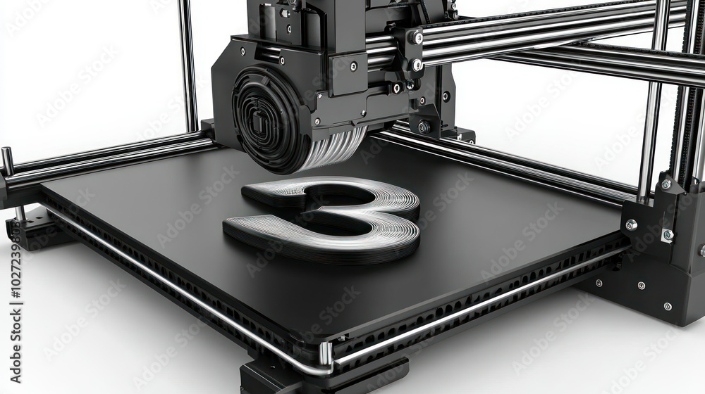 Poster 3D Printer Creating a 3D Number Three