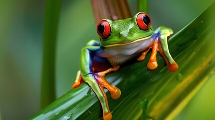 Frog on a plant in its natural environment