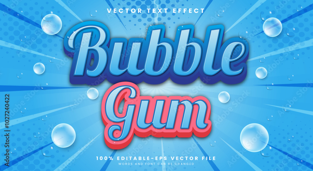 Poster bubble gum 3d editable text effect template with modern style