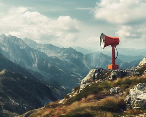 Megaphone on Mountaintop Broadcasting Powerful Communication Across Vast Landscape
