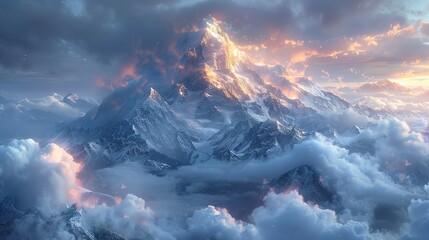 Fototapeta premium Majestic Mountain Peak with Dramatic Sky and Clouds