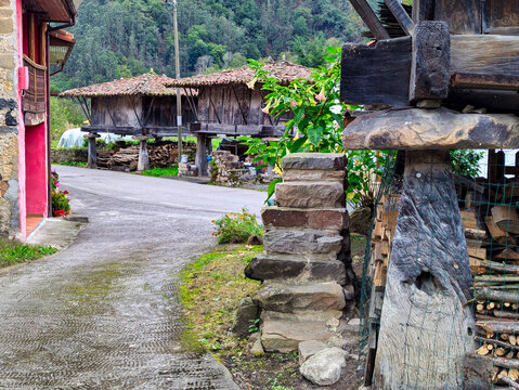 Espinareu or Espinaredo village is famous by its horreos, typical barns in Asturias, Pilo&ntilde;a, Spain
