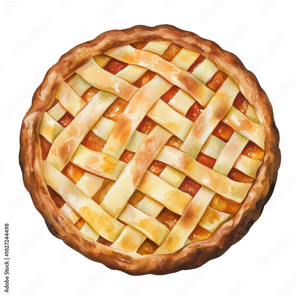 Poster a pie with a lattice crust and a filling of apples and cinnamon