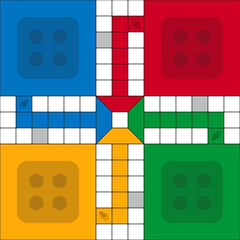 Ludo board game. Ludo game board design. Classic family board game. Vector ludo board family game.