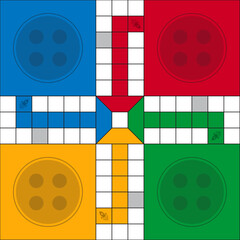 Ludo board game. Ludo game board design. Classic family board game. Vector ludo board family game.