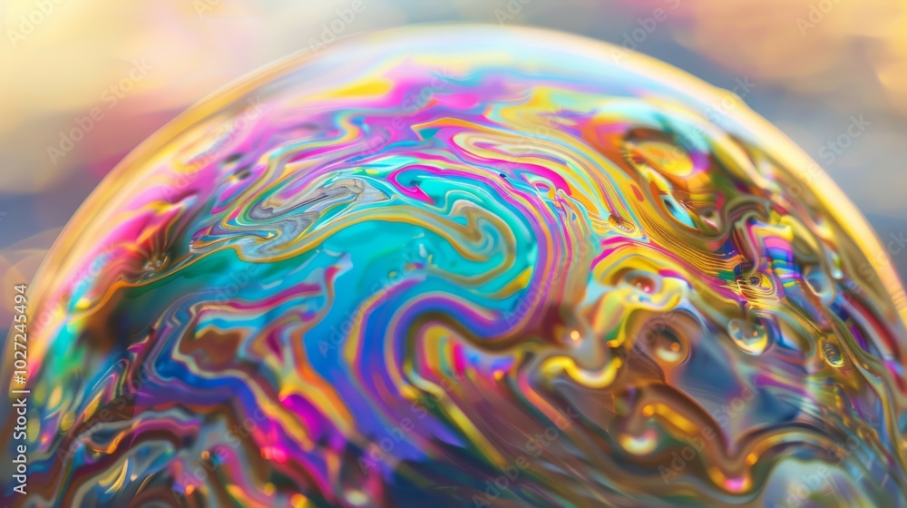 Aufkleber rainbow bubble closeup. abstract iridescent bubble with colorful patterns and textures. perfect for 