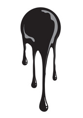 Paint dripping with highlights. Current drops. Black stains on a white background. Vector illustration.