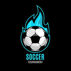 Obraz premium Soccer ball or football ball on fire background. Team or tournament colorful symbol or emblem on black background. Design in a graphic art style, Vector illustration