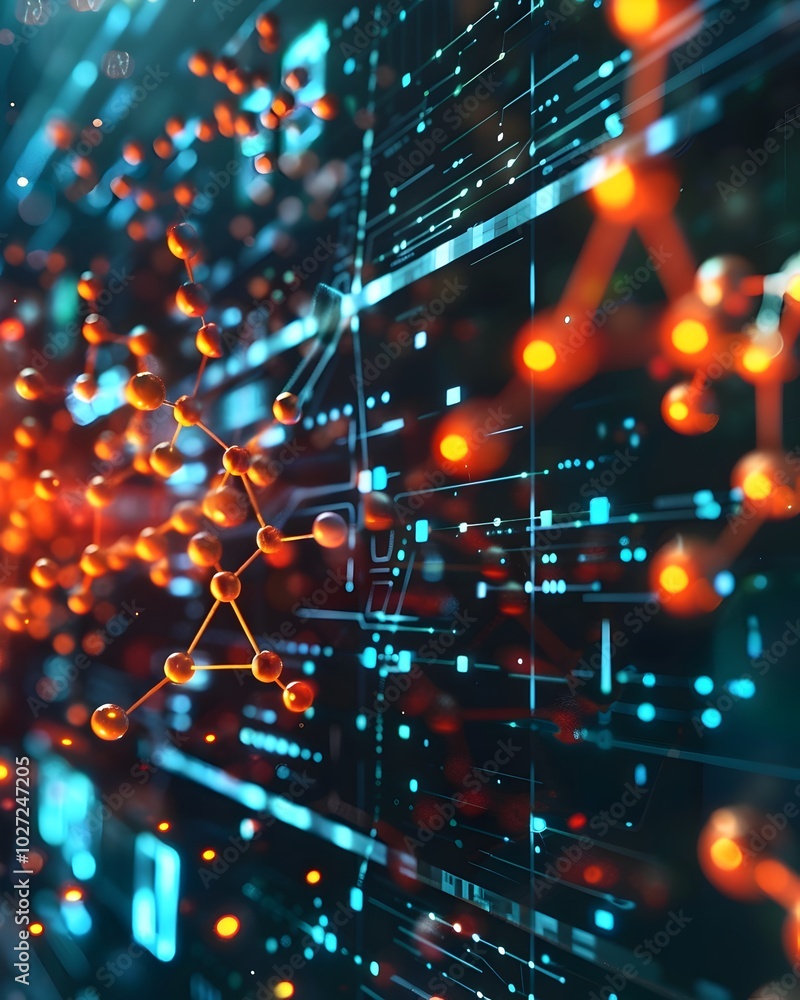 Poster quantum powered generating real time material formations on digital screen