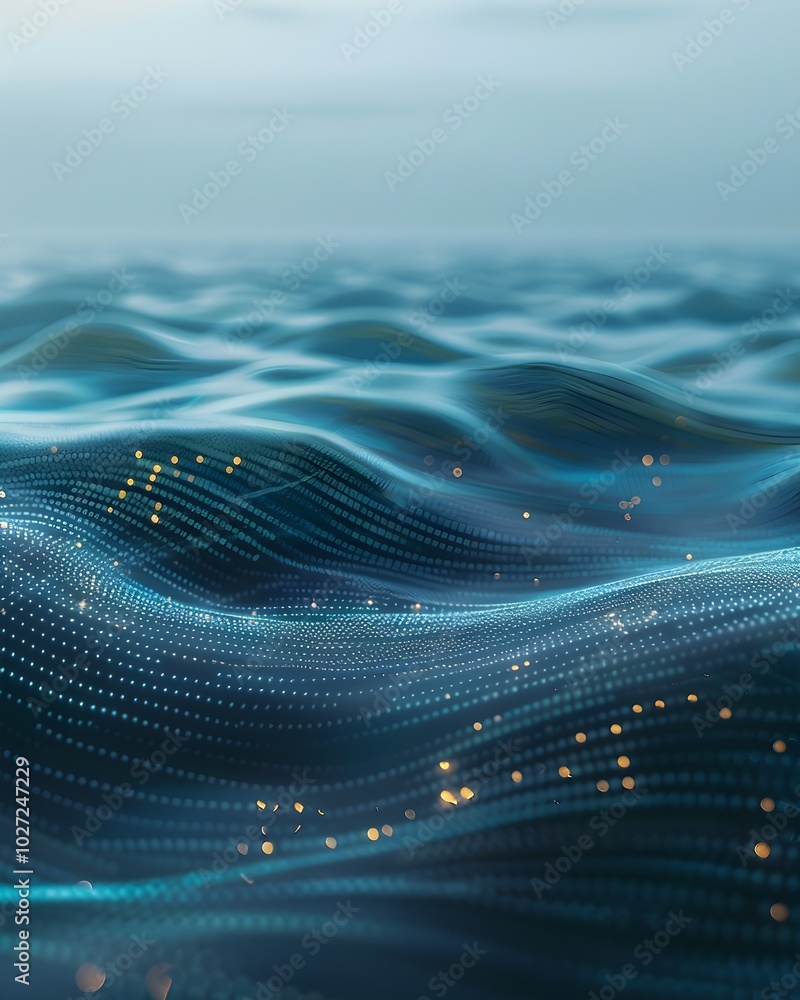 Poster quantum waves of fluid energy visualization in digital abstract