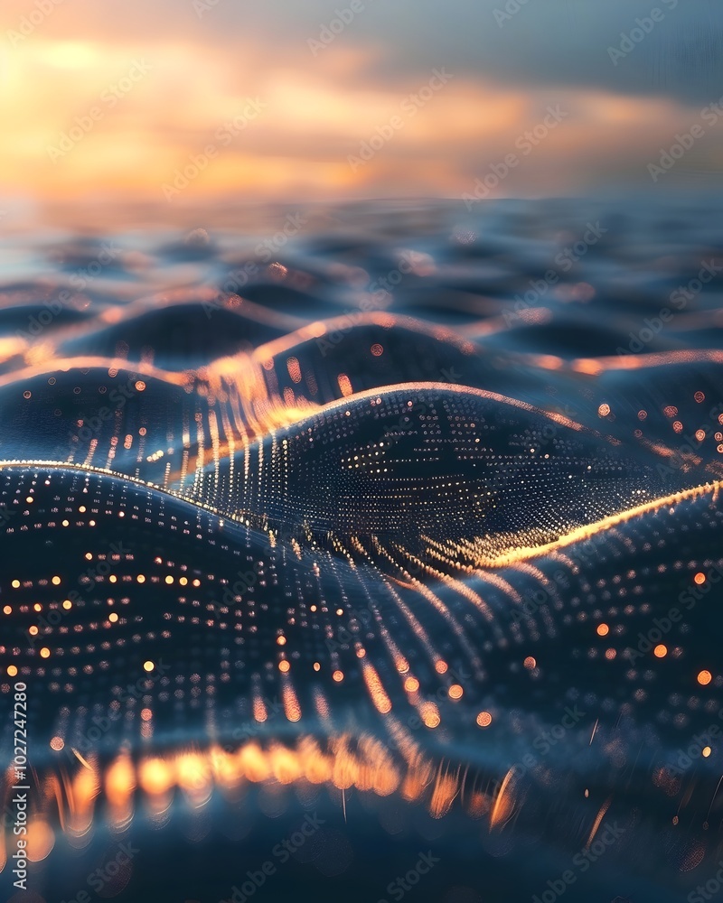 Poster captivating quantum waves a surreal visualization of quantum computing s fluid dynamics