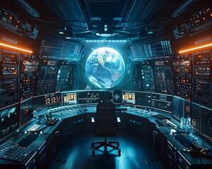 Quantum Powered Space Mission Control Center Symbolizing the Role of Quantum Computing in Space