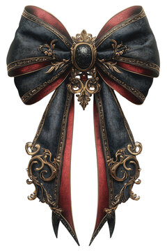 Aufwendig gestaltete dekorative schwarz rote Schliefe mit Brosche und Beschlag im nostalgisch edlen Stil