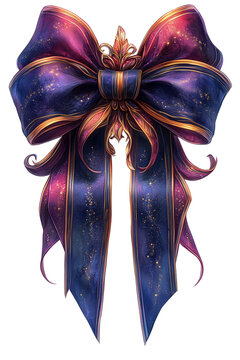 Aufwendig gestaltete Dekoschleife doppelt gebunden im Fantasie Stil violette T&ouml;ne und Gold