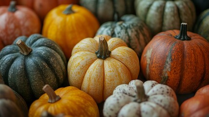 Colorful Display of Decorative Pumpkins Showcasing Vibrant Seasonal Autumn Harvest Without Background