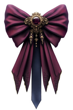 Edle Dekoschleife aufwendig gestaltet in Bordeaux rot mit Brosche in goldener Fassung
