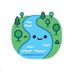 illustration of a river with waves flowing through a green valley