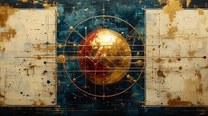 Naklejka premium Detailed premium stock illustration representing Financial Structure with cobalt gold and cream colors incorporating frames paths rays and strength